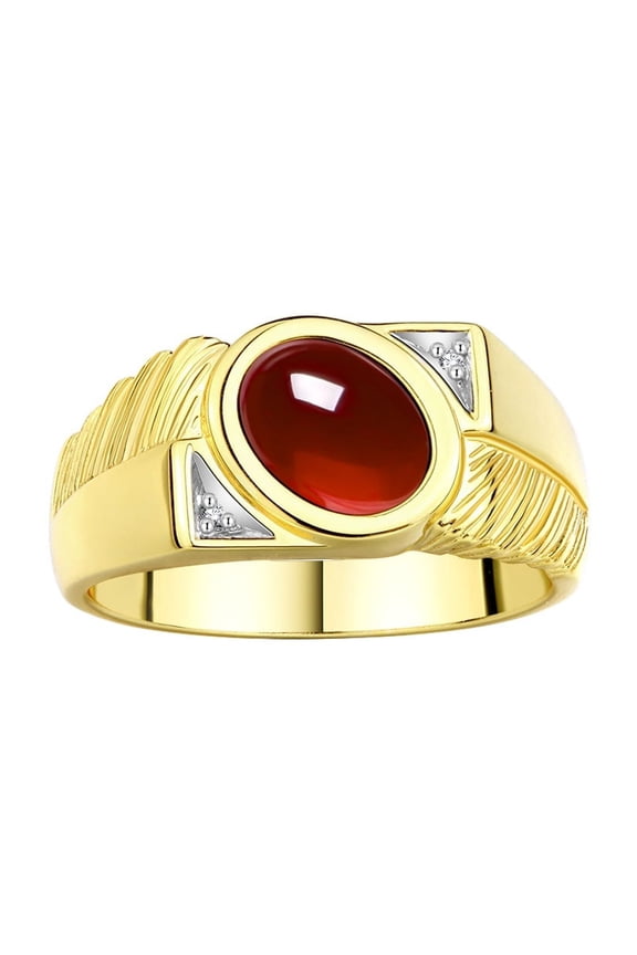 Men's Rings Yellow Gold Plated Silver Cabochone Gemstone & Diamond Designer Garnet Rings For Men Size 12