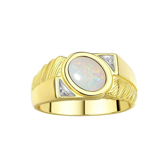 RYLOS Men's Rings Yellow Gold Plated Silver Cabochone Gemstone & Diamond Designer Opal Rings For Men Size 10