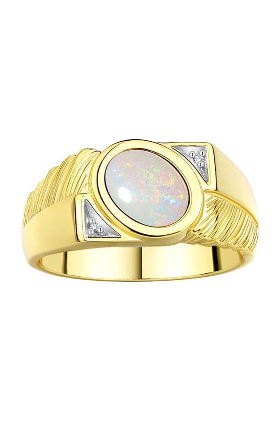 Men's Rings Yellow Gold Plated Silver Cabochone Gemstone & Diamond Designer Opal Rings For Men Size 8