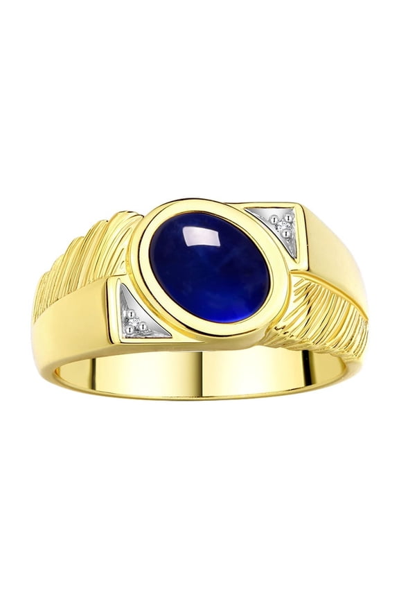 Men's Rings Yellow Gold Plated Silver Cabochone Gemstone & Diamond Designer Sapphire Rings For Men Size 12