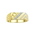 thumbnail image 1 of RYLOS Men's Rings Yellow Gold Plated Silver Classic 1/2 Nugget Design Ring with Diamonds, Great Mens Jewelry Size 10, 1 of 6
