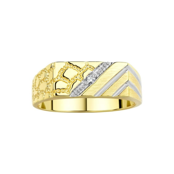 RYLOS Men's Rings Yellow Gold Plated Silver Classic 1/2 Nugget Design Ring with Diamonds, Great Mens Jewelry Size 11