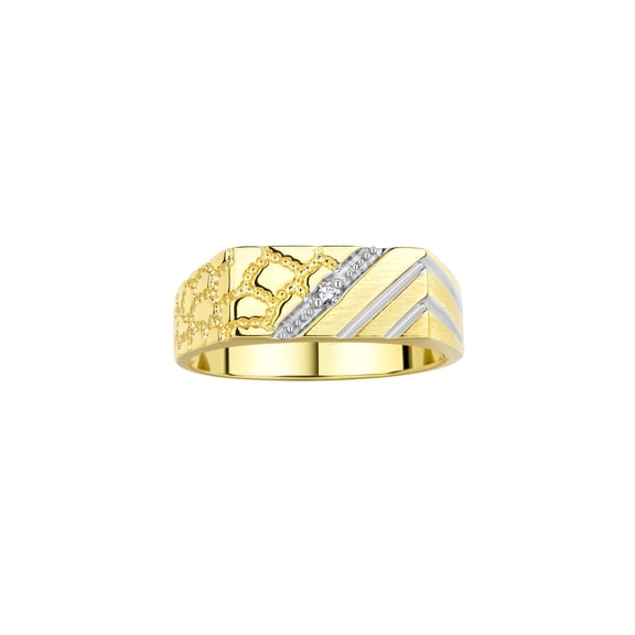 RYLOS Men's Rings Yellow Gold Plated Silver Classic 1/2 Nugget Design Ring with Diamonds, Great Mens Jewelry Size 12