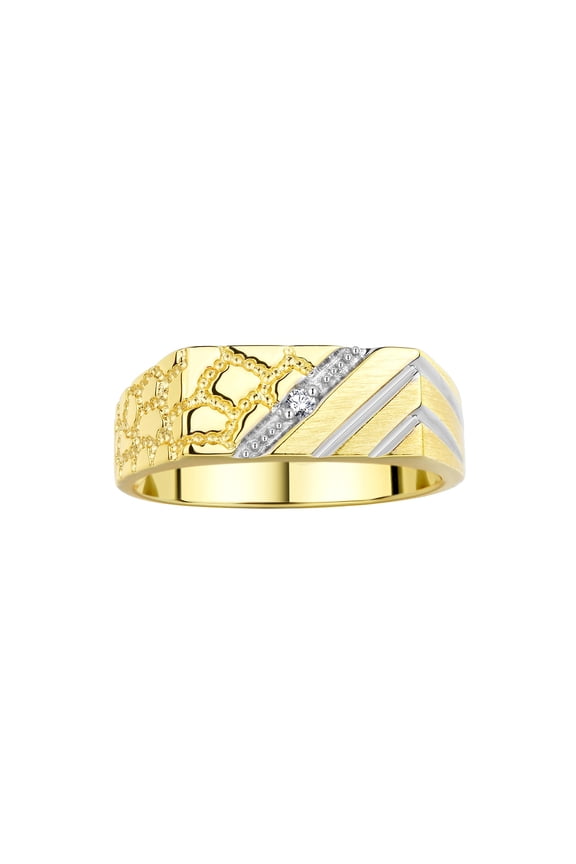 Men's Rings Yellow Gold Plated Silver Classic 1/2 Nugget Design Ring with Diamonds, Great Mens Jewelry Size 12