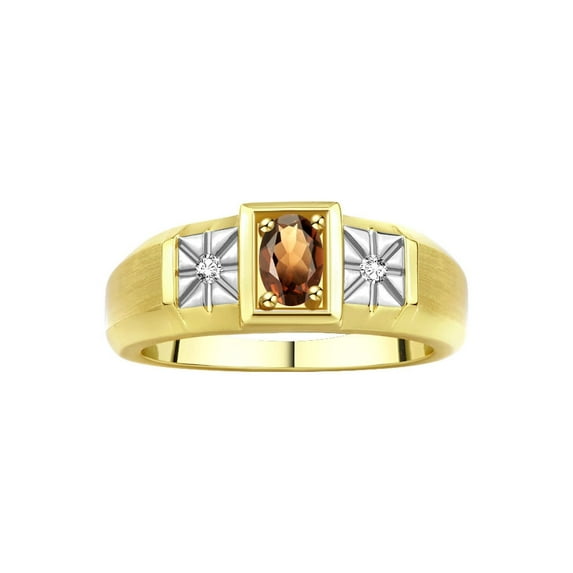 RYLOS Men's Rings Yellow Gold Plated Silver Classic 6X4MM Oval Gemstone & Diamond Ring Smoky Quartz June Birthstone Rings For Men, Silver Rings, Size 11