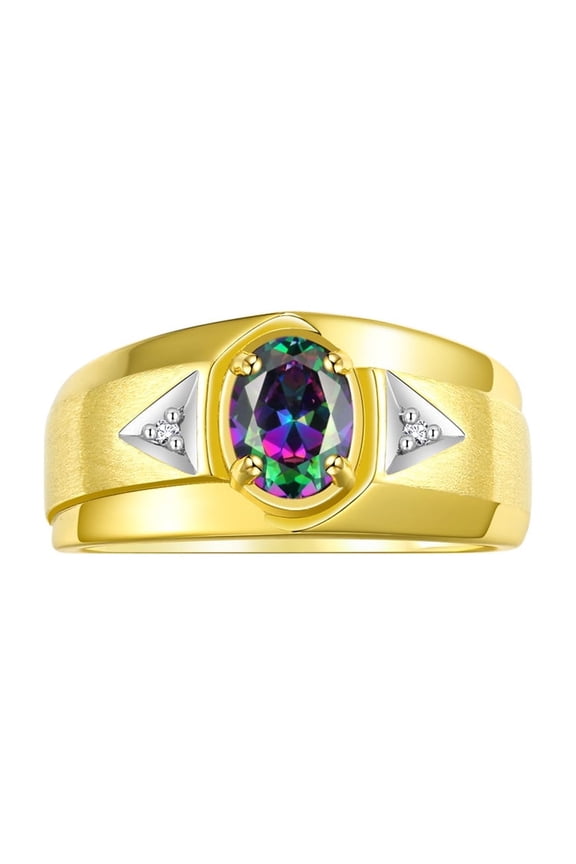 Men's Rings Yellow Gold Plated Silver Classic 7X5MM Oval Gemstone & Diamond Ring Alexandrite June Birthstone Rings For Men, Men's Rings, Silver Rings, Size 9