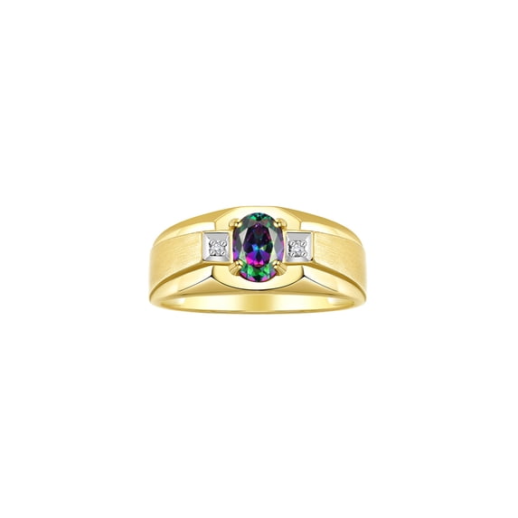 RYLOS Men's Rings Yellow Gold Plated Silver Classic 7X5MM Oval Gemstone & Diamond Ring Alexandrite June Birthstone Rings For Men, Silver Rings, Size 8
