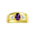 thumbnail image 1 of RYLOS Men's Rings Yellow Gold Plated Silver Classic 7X5MM Oval Gemstone & Diamond Ring Amethyst February Birthstone Rings For Men, Men's Rings, Silver Rings, Size 13, 1 of 7