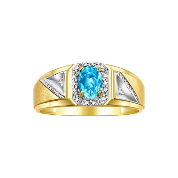 RYLOS Men's Rings Yellow Gold Plated Silver Classic 7X5MM Oval Gemstone & Diamond Ring Blue Topaz December Birthstone Rings For Men Size 10
