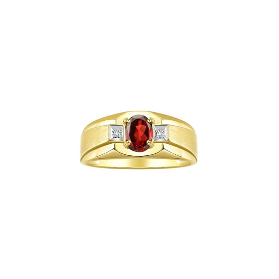 RYLOS Men's Rings Yellow Gold Plated Silver Classic 7X5MM Oval Gemstone & Diamond Ring Garnet January Birthstone Rings For Men, Silver Rings, Size 10