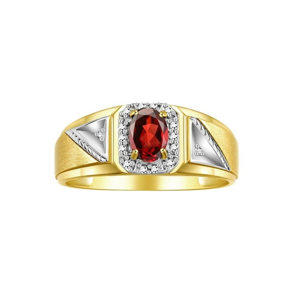 RYLOS Men's Rings Yellow Gold Plated Silver Classic 7X5MM Oval Gemstone & Diamond Ring Garnet January Birthstone Rings For Men Size 13