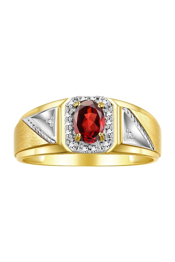 Men's Rings Yellow Gold Plated Silver Classic 7X5MM Oval Gemstone & Diamond Ring Garnet January Birthstone Rings For Men Size 9