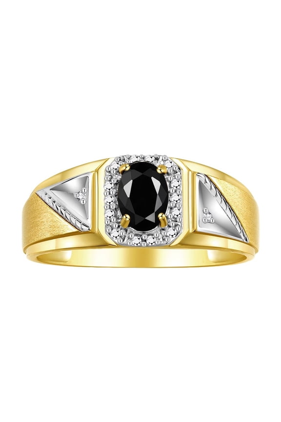 Men's Rings Yellow Gold Plated Silver Classic 7X5MM Oval Gemstone & Diamond Ring Onyx October Birthstone Rings For Men Size 13