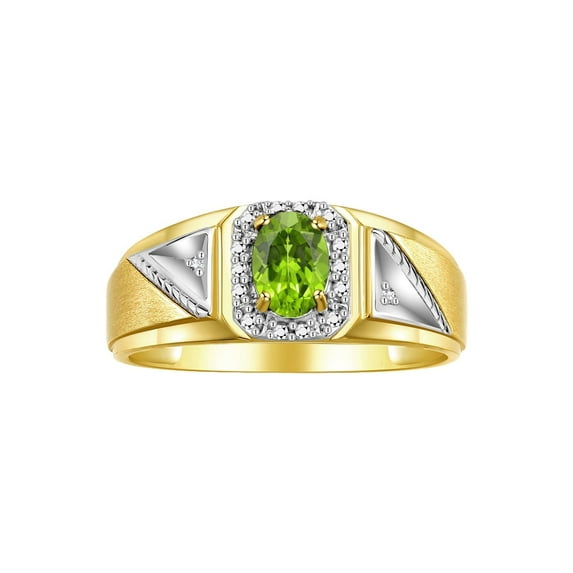 RYLOS Men's Rings Yellow Gold Plated Silver Classic 7X5MM Oval Gemstone & Diamond Ring Peridot August Birthstone Rings For Men Size 9