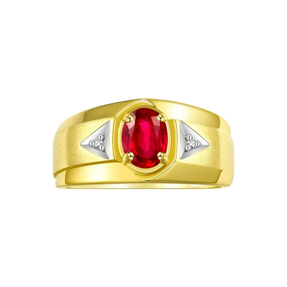 RYLOS Men's Rings Yellow Gold Plated Silver Classic 7X5MM Oval Gemstone & Diamond Ring Ruby July Birthstone Rings For Men, Men's Rings, Silver Rings, Size 13