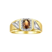 RYLOS Mens Rings Yellow Gold Plated Silver Classic 7X5MM Oval Gemstone & Diamond Ring Smoky Quartz June Birthstone Rings For Men Size 11