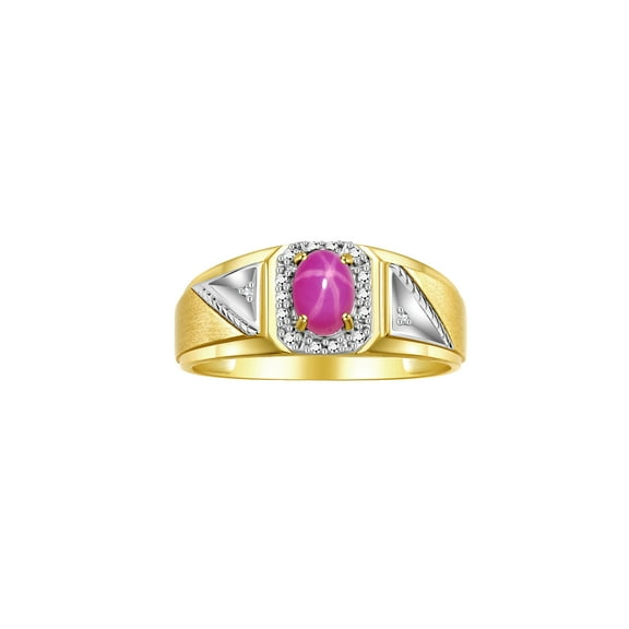 RYLOS Men's Rings Yellow Gold Plated Silver Classic 7X5MM Oval Gemstone & Diamond Ring Star Ruby July Birthstone Rings For Men Size 13