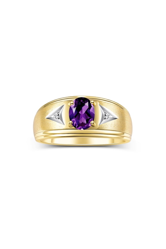Men's Rings 14K Yellow Gold Classic 8X6MM Oval Gemstone & Diamond Ring Amethyst February Birthstone Rings For Man Gold Rings Size 11