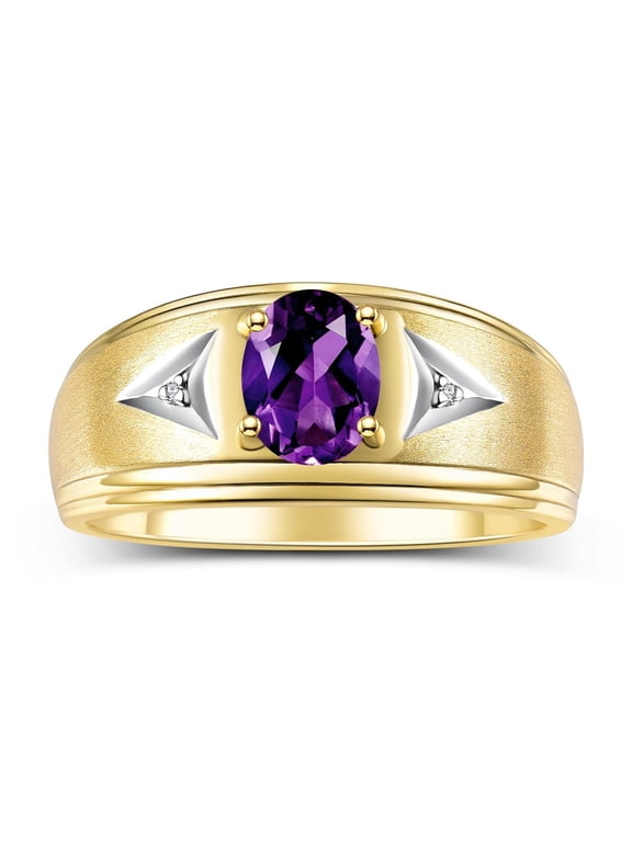 Men's Rings Yellow Gold Plated Silver Classic 8X6MM Oval Gemstone & Diamond Ring Amethyst February Birthstone Rings For Man Silver Rings Size 8