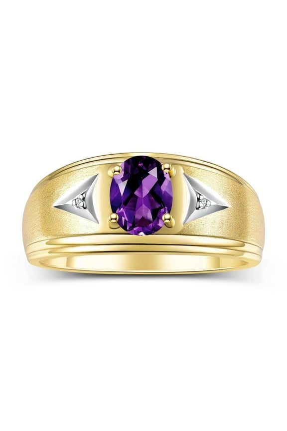 Men's Rings Yellow Gold Plated Silver Classic 8X6MM Oval Gemstone & Diamond Ring Amethyst February Birthstone Rings For Man Silver Rings Size 9