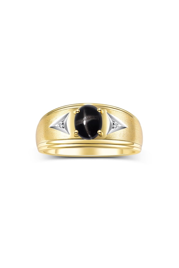 Men's Rings Yellow Gold Plated Silver Classic 8X6MM Oval Gemstone & Diamond Ring Black Star Sapphire Birthstone Rings For Man Silver Rings Size 11