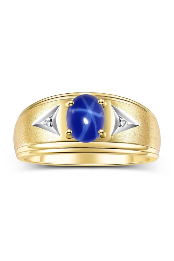 Men's Rings Yellow Gold Plated Silver Classic 8X6MM Oval Gemstone & Diamond Ring Blue Star Sapphire Birthstone Rings For Man Silver Rings Size 8