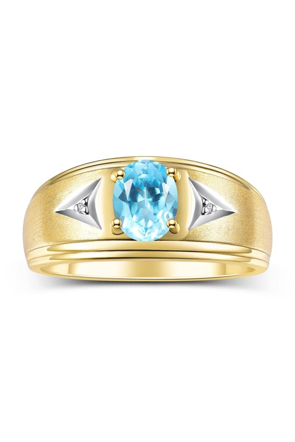 Men's Rings Yellow Gold Plated Silver Classic 8X6MM Oval Gemstone & Diamond Ring Blue Topaz December Birthstone Rings For Man Silver Rings Size 10