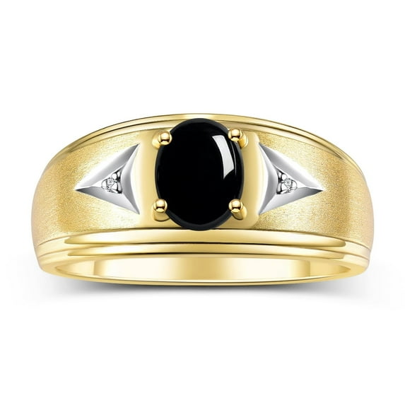 RYLOS Men's Rings Yellow Gold Plated Silver Classic 8X6MM Oval Gemstone & Diamond Ring Cabochon Onyx October Birthstone Rings For Man Silver Rings Size 13