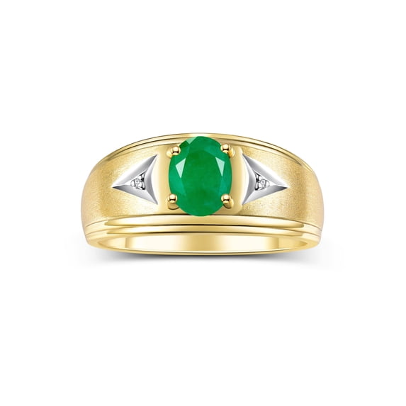 RYLOS Men's Rings Yellow Gold Plated Silver Classic 8X6MM Oval Gemstone & Diamond Ring Emerald May Birthstone Rings For Man Silver Rings Size 12