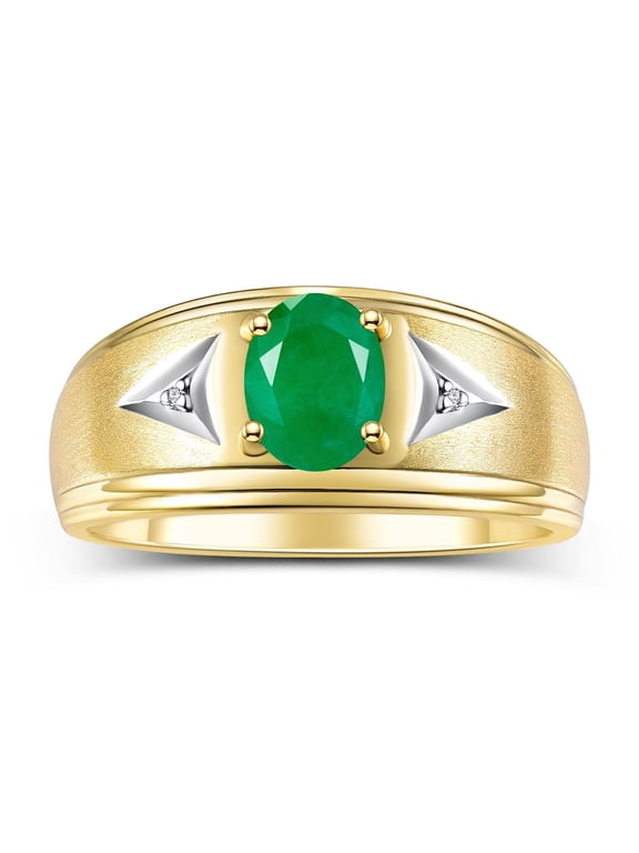 Men's Rings Yellow Gold Plated Silver Classic 8X6MM Oval Gemstone & Diamond Ring Emerald May Birthstone Rings For Man Silver Rings Size 8