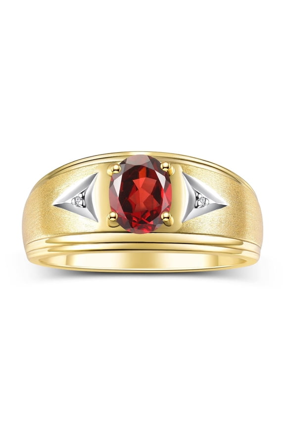 Men's Rings Yellow Gold Plated Silver Classic 8X6MM Oval Gemstone & Diamond Ring Garnet January Birthstone Rings For Man Silver Rings Size 10