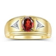 thumbnail image 1 of RYLOS Men's Rings Yellow Gold Plated Silver Classic 8X6MM Oval Gemstone &  Diamond Ring Garnet January Birthstone Rings For Man Silver Rings Size 8, 1 of 8