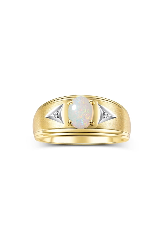 Men's Rings Yellow Gold Plated Silver Classic 8X6MM Oval Gemstone & Diamond Ring Opal October Birthstone Rings For Man Silver Rings Size 12
