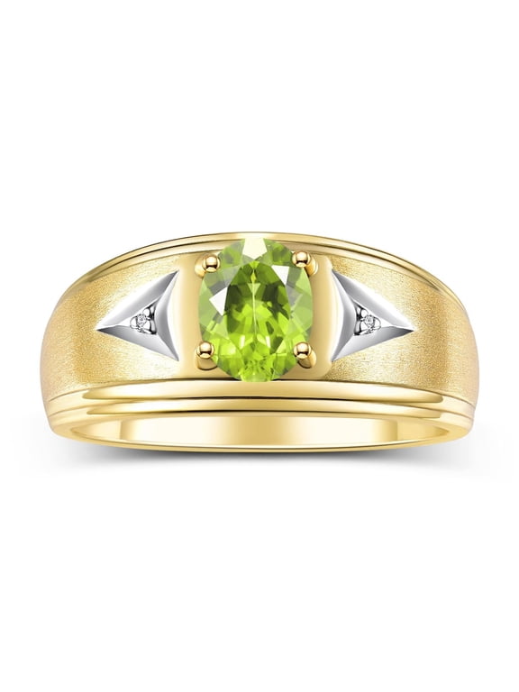 Men's Rings Yellow Gold Plated Silver Classic 8X6MM Oval Gemstone & Diamond Ring Peridot August Birthstone Rings For Man Silver Rings Size 9