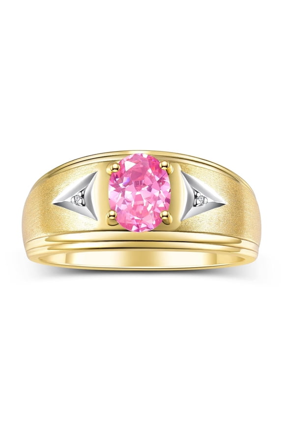 Men's Rings Yellow Gold Plated Silver Classic 8X6MM Oval Gemstone & Diamond Ring Pink Ice October Birthstone Rings For Man Silver Rings Size 12