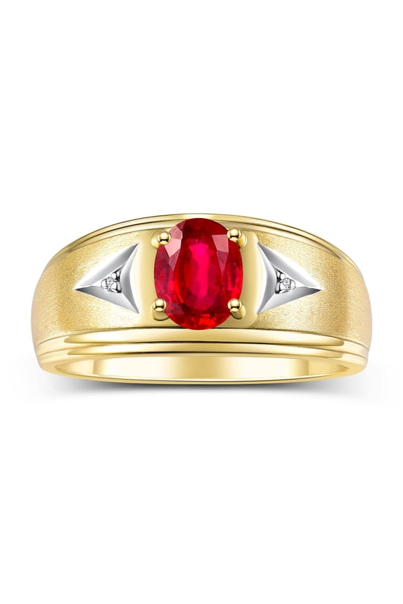 Men's Rings Yellow Gold Plated Silver Classic 8X6MM Oval Gemstone &  Diamond Ring Ruby July Birthstone Rings For Man Silver Rings Size 11