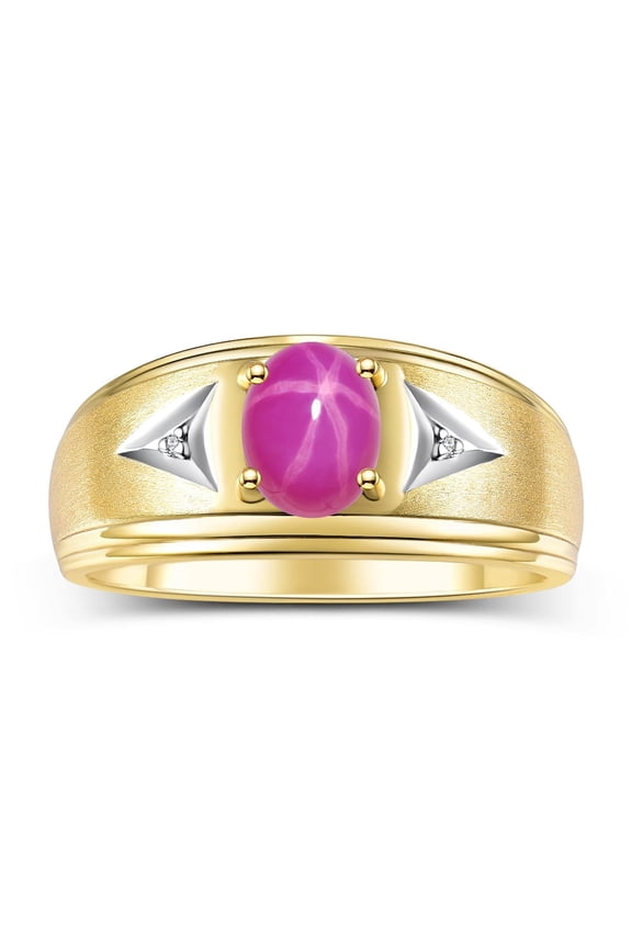 Men's Rings Yellow Gold Plated Silver Classic 8X6MM Oval Gemstone & Diamond Ring Star Ruby July Birthstone Rings For Man Silver Rings Size 13