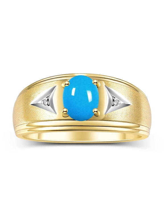 Men's Rings Yellow Gold Plated Silver Classic 8X6MM Oval Gemstone & Diamond Ring Turquoise December Birthstone Rings For Man Silver Rings Size 13