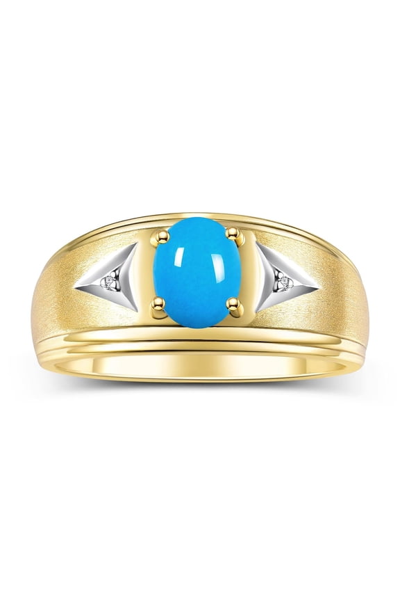 Men's Rings Yellow Gold Plated Silver Classic 8X6MM Oval Gemstone & Diamond Ring Turquoise December Birthstone Rings For Man Silver Rings Size 9