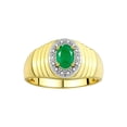 thumbnail image 1 of RYLOS Men's Rings Yellow Gold Plated Silver Classic Halo Of  Diamonds 7X5MM Oval Gemstone Ring Emerald May Birthstone Rings For Men Size 11, 1 of 8