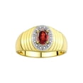 thumbnail image 1 of RYLOS Men's Rings Yellow Gold Plated Silver Classic Halo Of  Diamonds 7X5MM Oval Gemstone Ring Garnet January Birthstone Rings For Men Size 10, 1 of 8