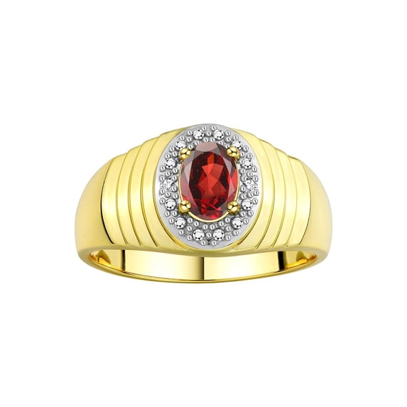 RYLOS Men's Rings Yellow Gold Plated Silver Classic Halo Of Diamonds 7X5MM Oval Gemstone Ring Garnet January Birthstone Rings For Men Size 10