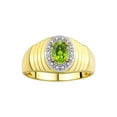 thumbnail image 1 of RYLOS Men's Rings Yellow Gold Plated Silver Classic Halo Of  Diamonds 7X5MM Oval Gemstone Ring Peridot August Birthstone Rings For Men Size 11, 1 of 8