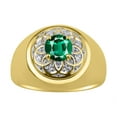 thumbnail image 1 of RYLOS Men's Rings Yellow Gold Plated Silver Designer Gypsy 7MM Round Gemstone & Diamond Ring Emerald May Birthstone Size 13, 1 of 6