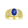 thumbnail image 1 of RYLOS Men's Rings Yellow Gold Plated Silver Designer Nugget Ring Oval 9X7MM Gemstone &  Diamonds  Blue Star Sapphire Birthstone Rings For Man Size 13, 1 of 8