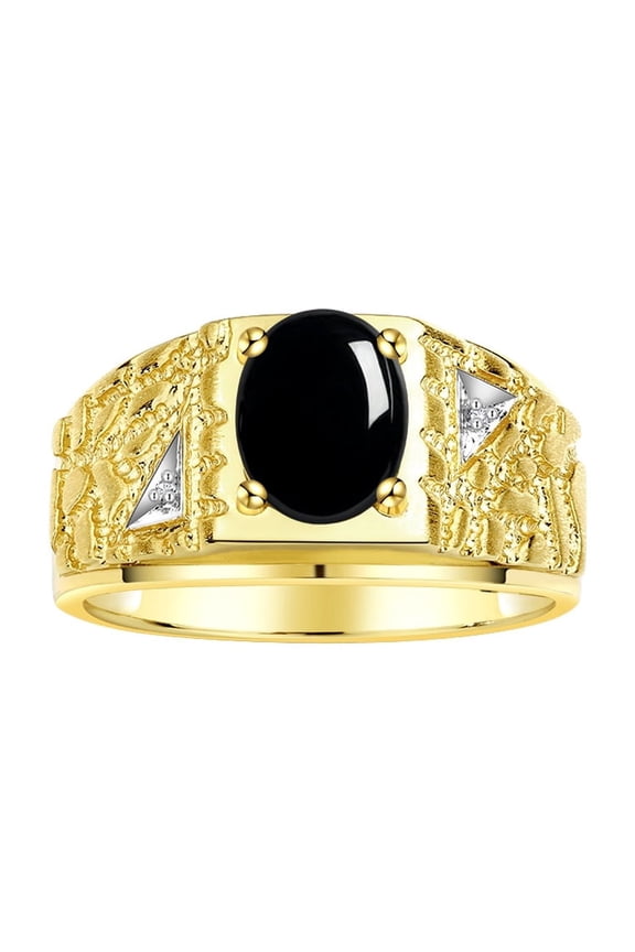 Men's Rings Yellow Gold Plated Silver Designer Nugget Ring Oval 9X7MM Gemstone &  Diamonds  Cabochon Onyx Birthstone Rings For Man Size 12