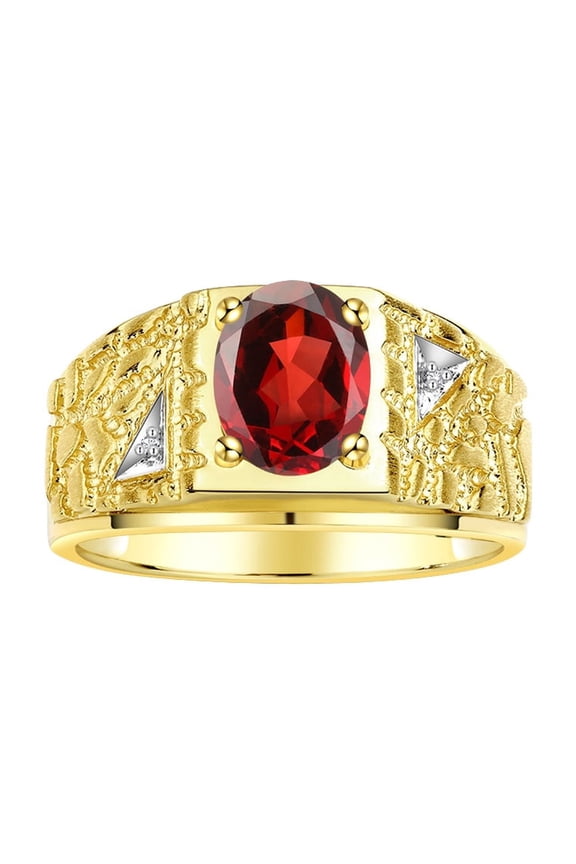 Men's Rings Yellow Gold Plated Silver Designer Nugget Ring Oval 9X7MM Gemstone & Diamonds Garnet Birthstone Rings For Man Size 11