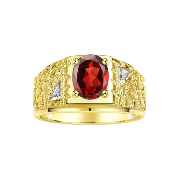 RYLOS Men's Rings Yellow Gold Plated Silver Designer Nugget Ring Oval 9X7MM Gemstone &  Diamonds  Garnet Birthstone Rings For Man Size 13