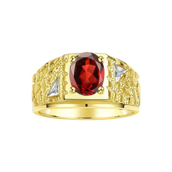 RYLOS Men's Rings Yellow Gold Plated Silver Designer Nugget Ring Oval 9X7MM Gemstone & Diamonds Garnet Birthstone Rings For Man Size 8