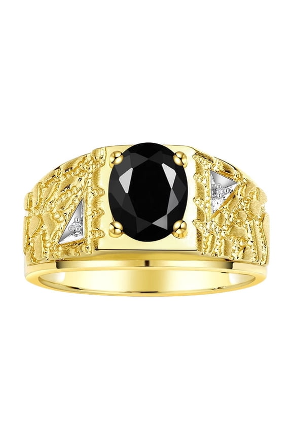 Men's Rings Yellow Gold Plated Silver Designer Nugget Ring Oval 9X7MM Gemstone &  Diamonds  Onyx Birthstone Rings For Man Size 9